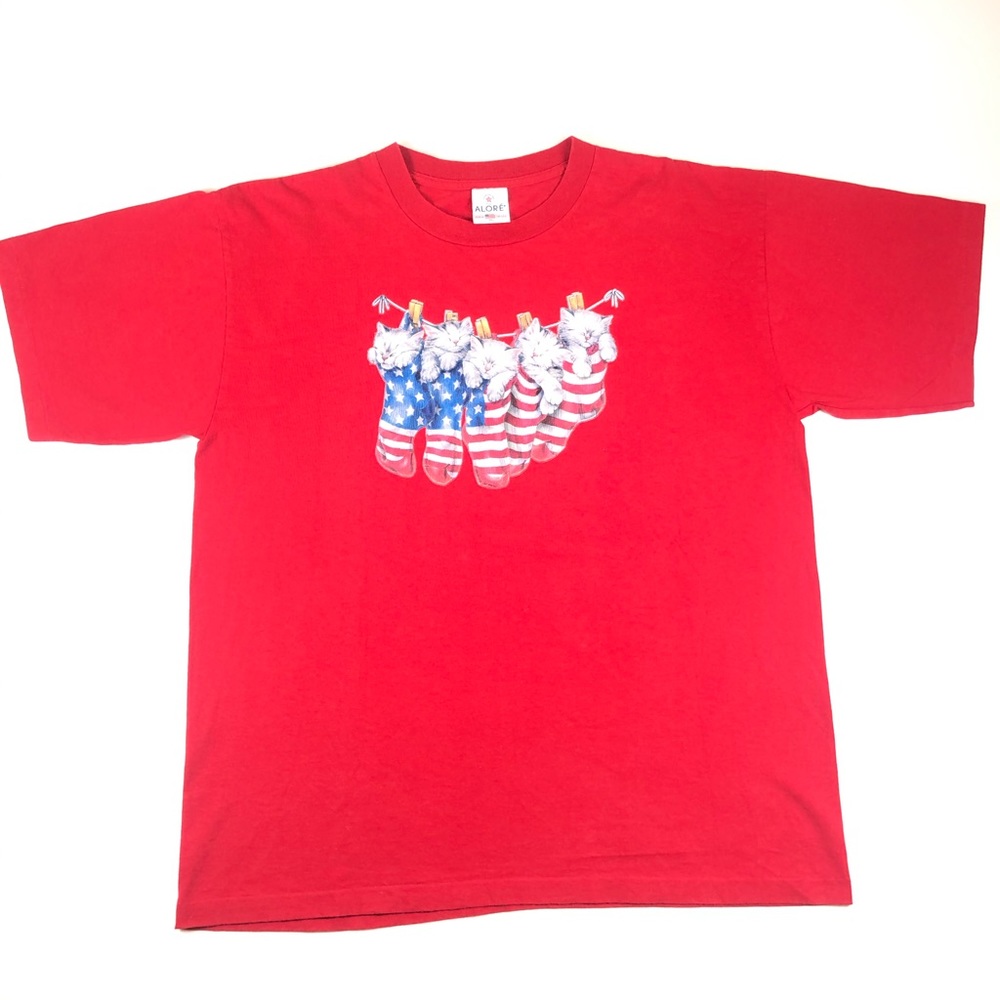 Vintage Kitten in American Flag Stocking T shirt